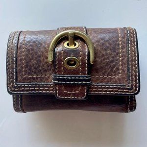 Coach Brown Vintage Trifold Leather Wallet Coin Purse Card Holder w/ Gold Buckle
